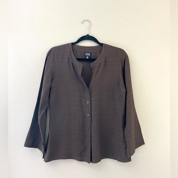 Eileen Fisher Brown Button Front Tunic Top - Picture 1 of 8